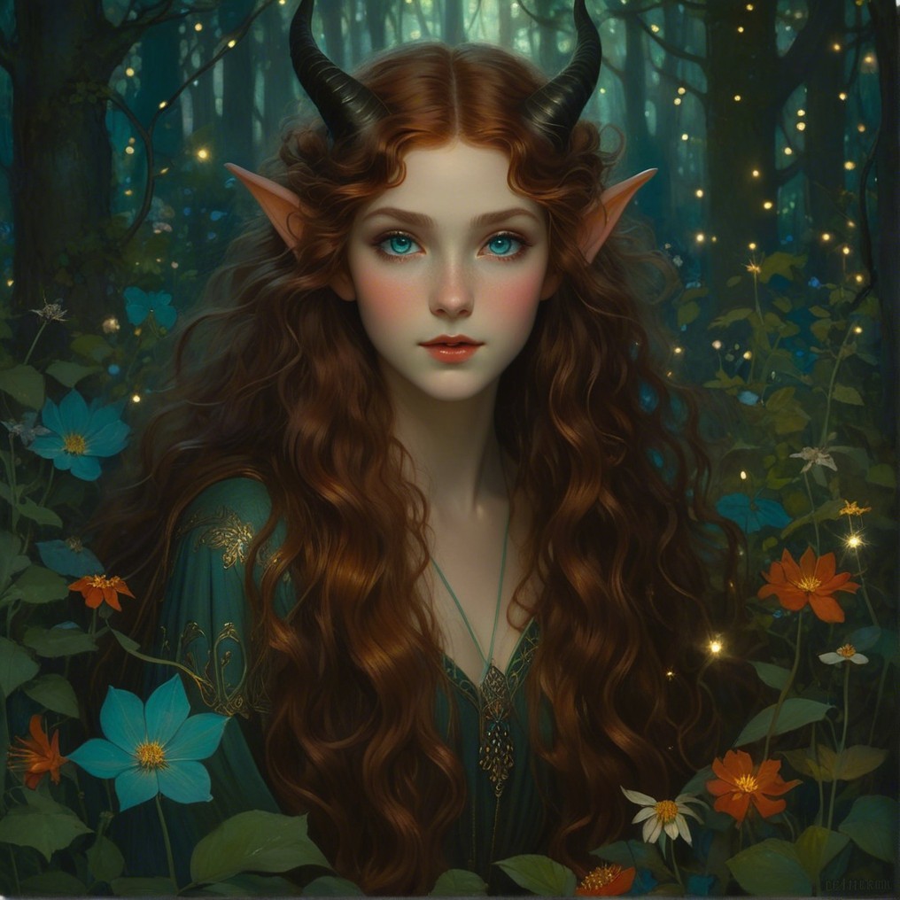 Ethereal Young Woman in a Magical Flower Forest