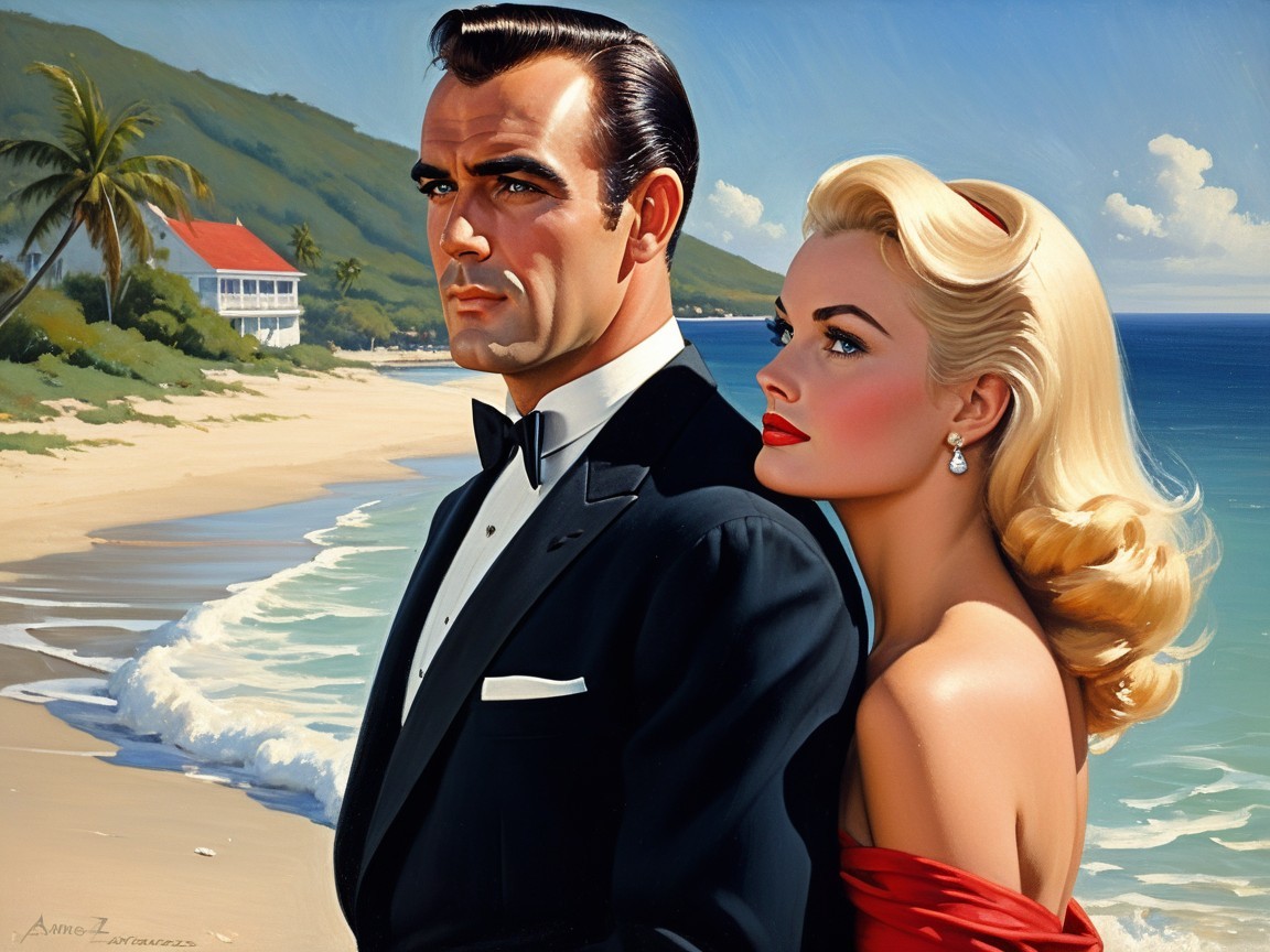 Stylish Couple in Elegant Attire at Picturesque Beach