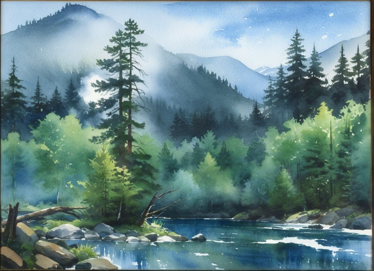 Serene River Landscape with Lush Green Forests