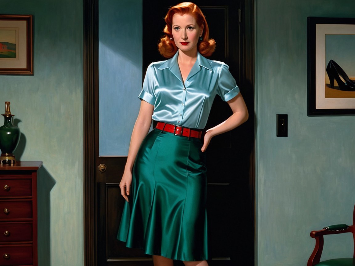 Glamorous Woman in Vintage Room with Turquoise Outfit