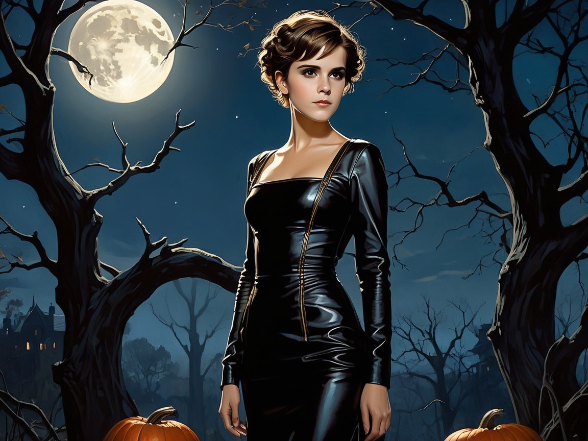 Mysterious Figure Under Full Moon on Halloween Night