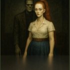 Dramatic Scene with Woman and Green-Skinned Figure