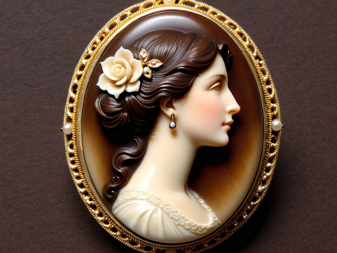 Intricately Crafted Victorian Cameo with Floral Accents