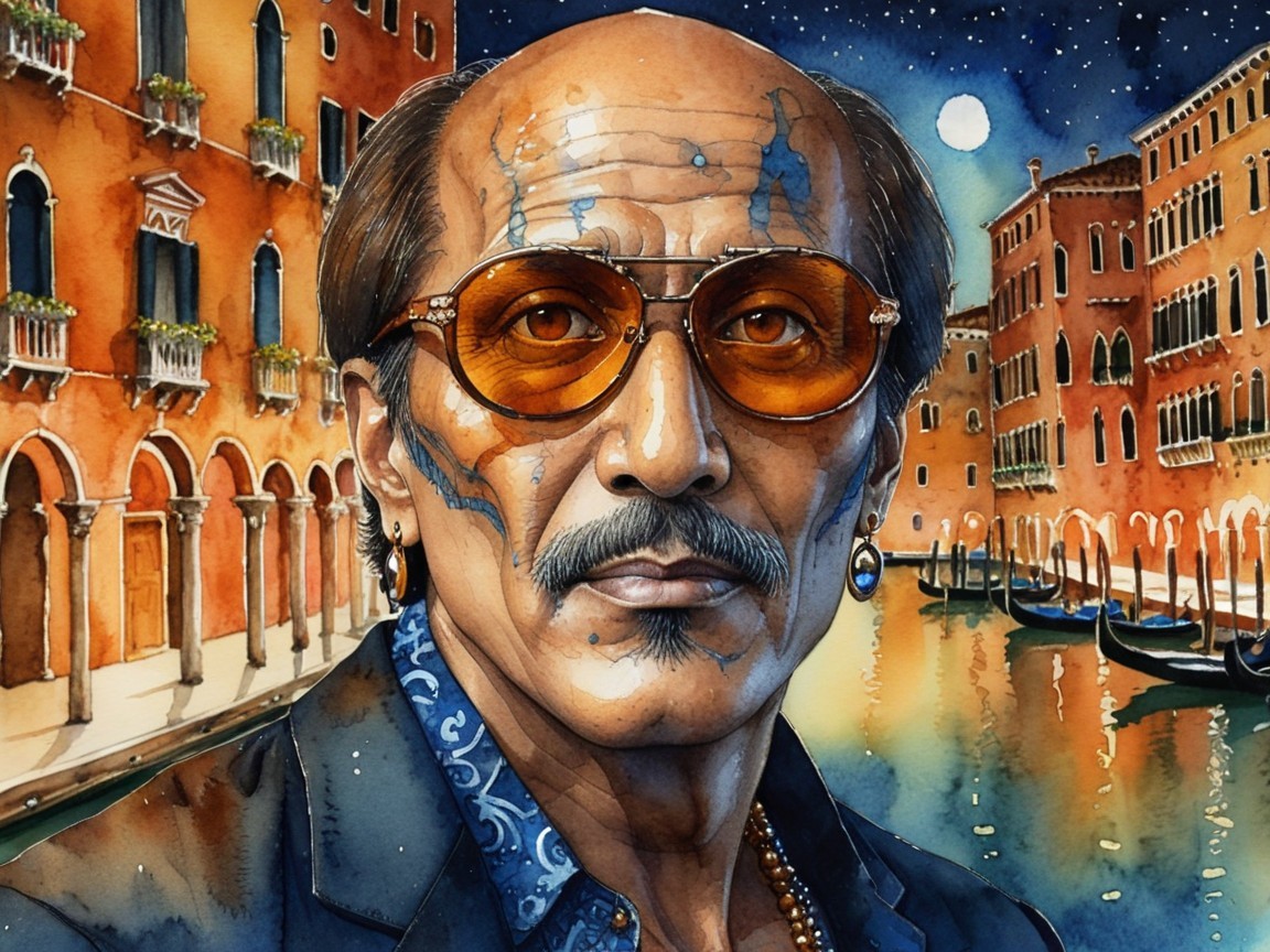 Man with Tattoos and Sunglasses in Venetian Setting
