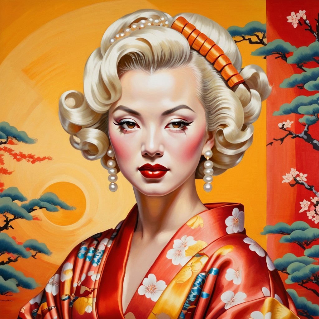 Elegant Woman in Floral Kimono with Glamorous Hair