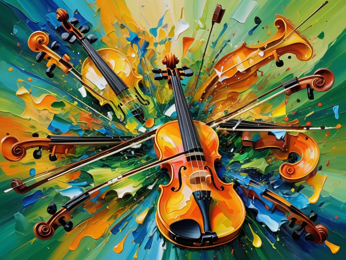 Vibrant Abstract Representation of Violins and Colors