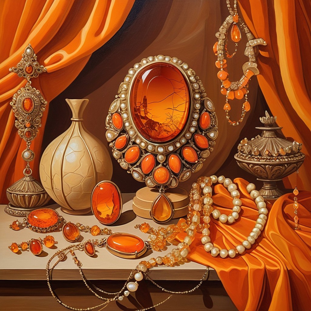 Vintage Jewelry Showcase with Amber and Pearl Accents