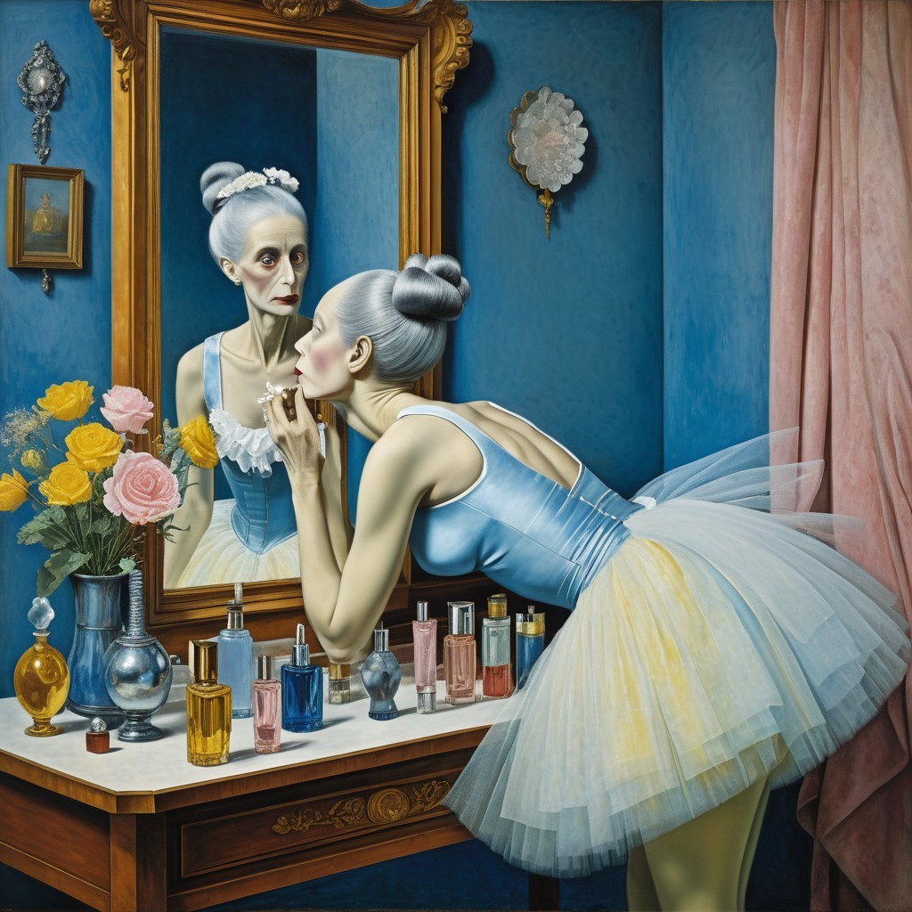Ballet Dancer Preparing at Ornate Vanity with Mirror