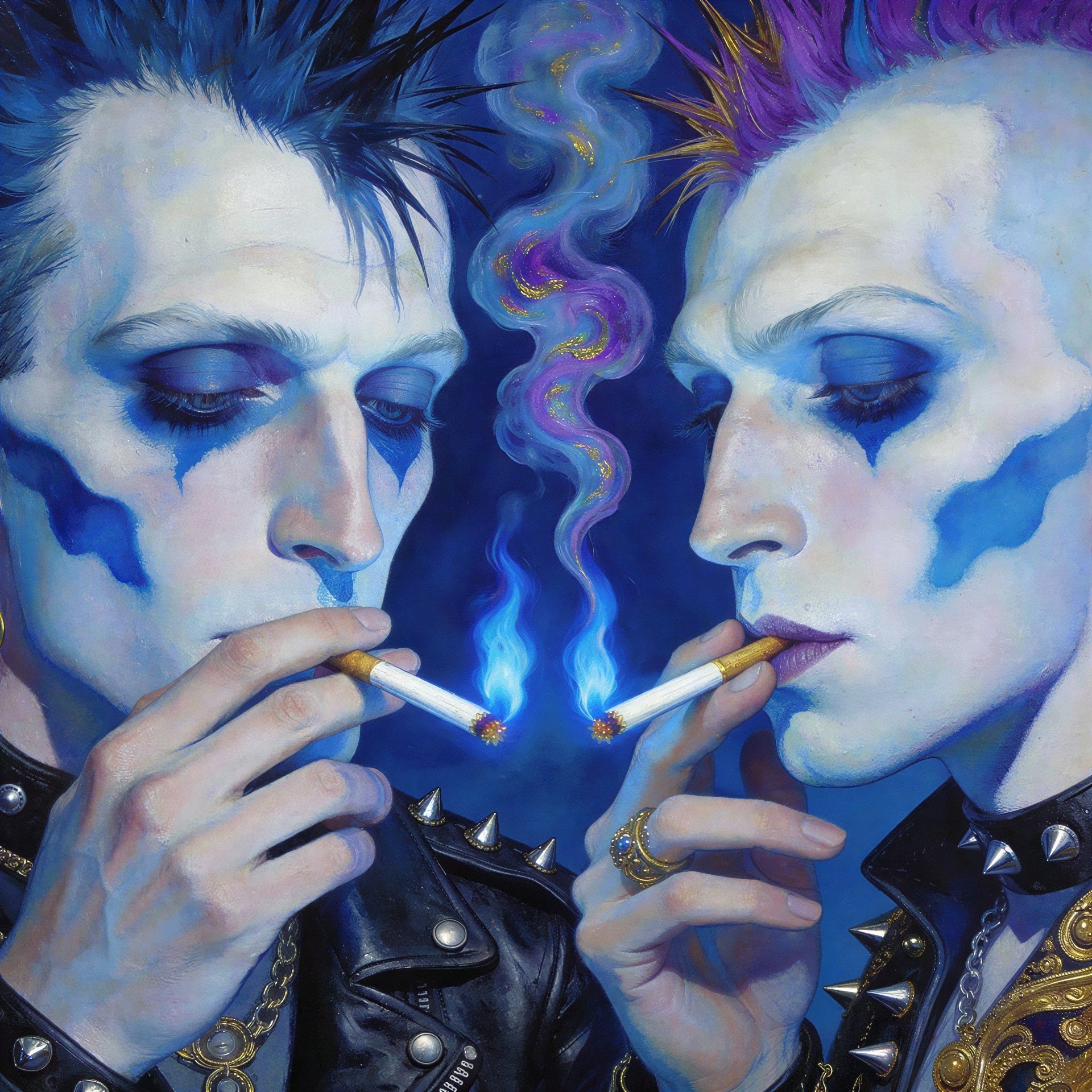 Close-Up Painting of Two Male Figures with Makeup