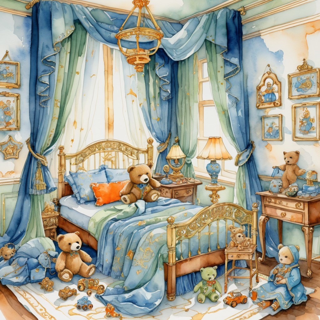 Charming Children's Bedroom with Gold Bed and Decor