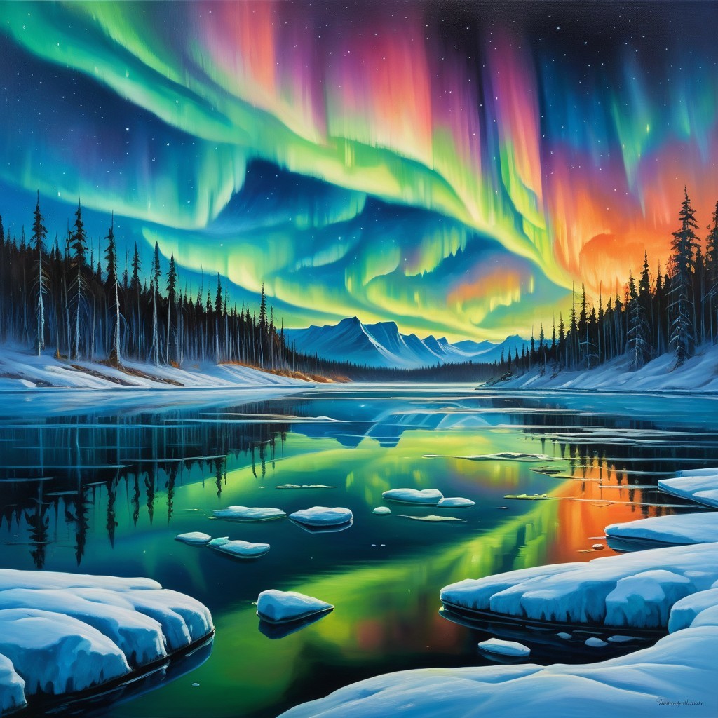 Aurora Borealis Over Serene Winter Landscape
