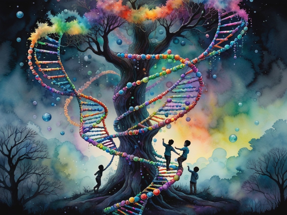 Surreal Tree and DNA Helix in Cosmic Colors