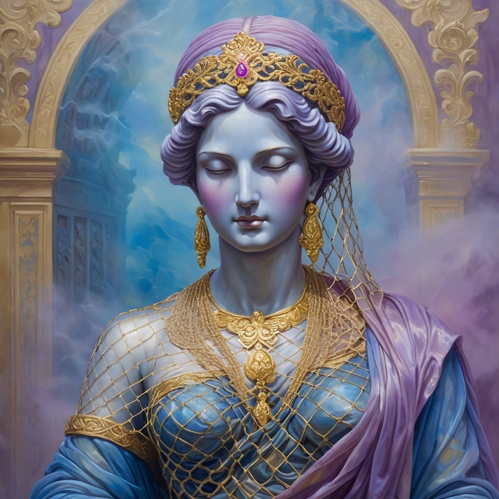 Goddess in Purple and Blue Robe with Golden Accents