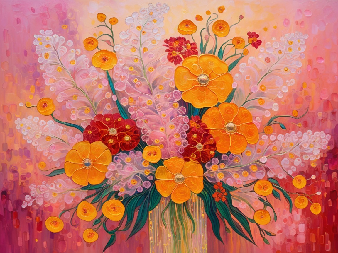 Vibrant Bouquet of Colorful Flowers with Leaves