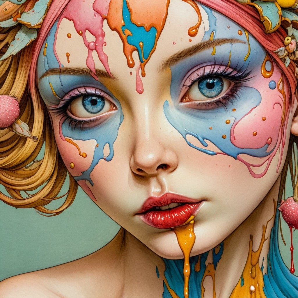 Portrait of a Young Woman with Colorful Face Paint