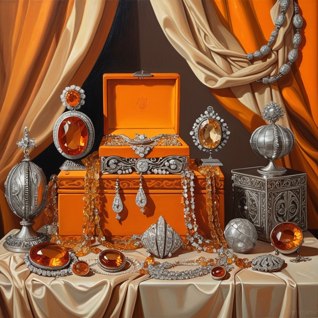 Ornate Orange Jewelry Box with Sparkling Gemstones