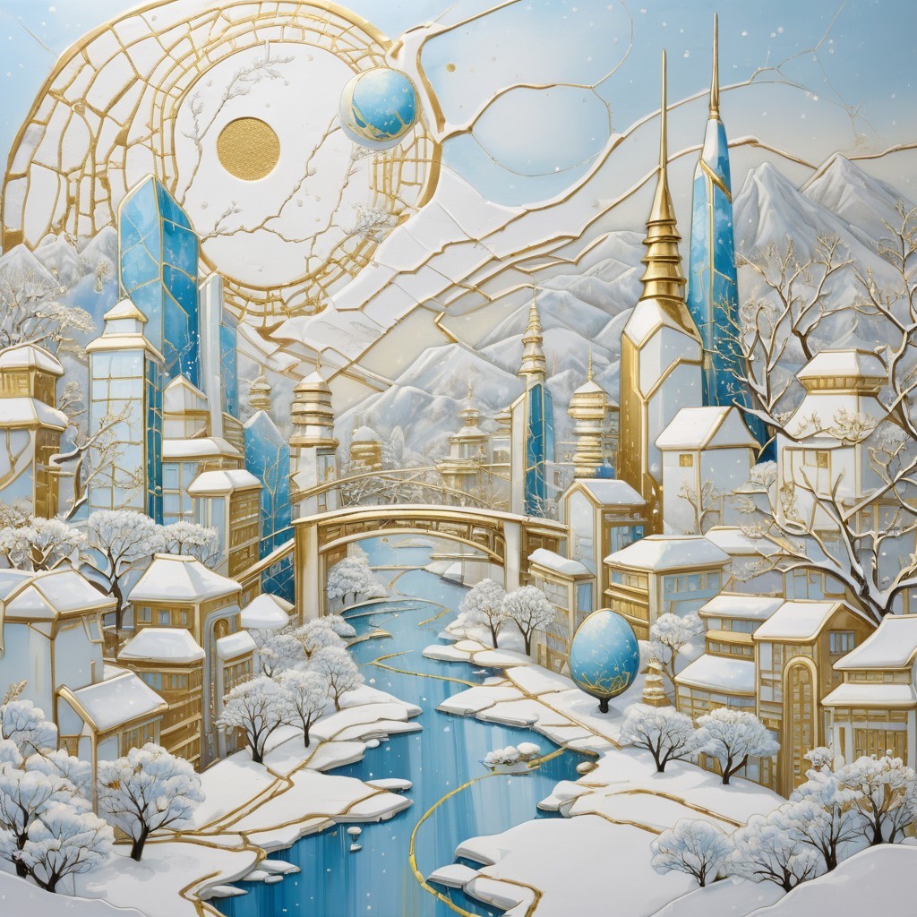 Serene Winter Landscape with Golden Accents and River