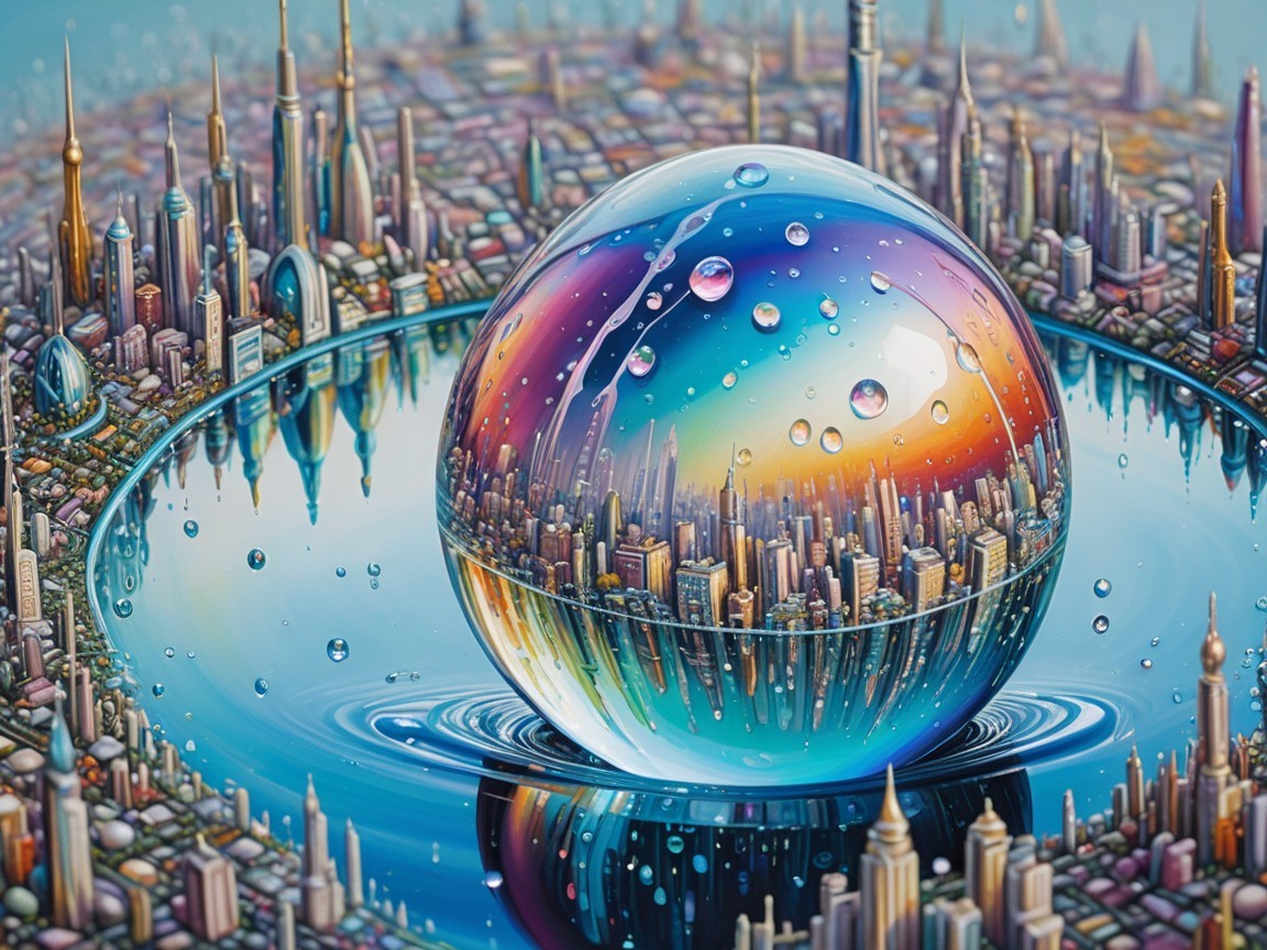 Surreal Cityscape Encased in a Crystal Sphere
