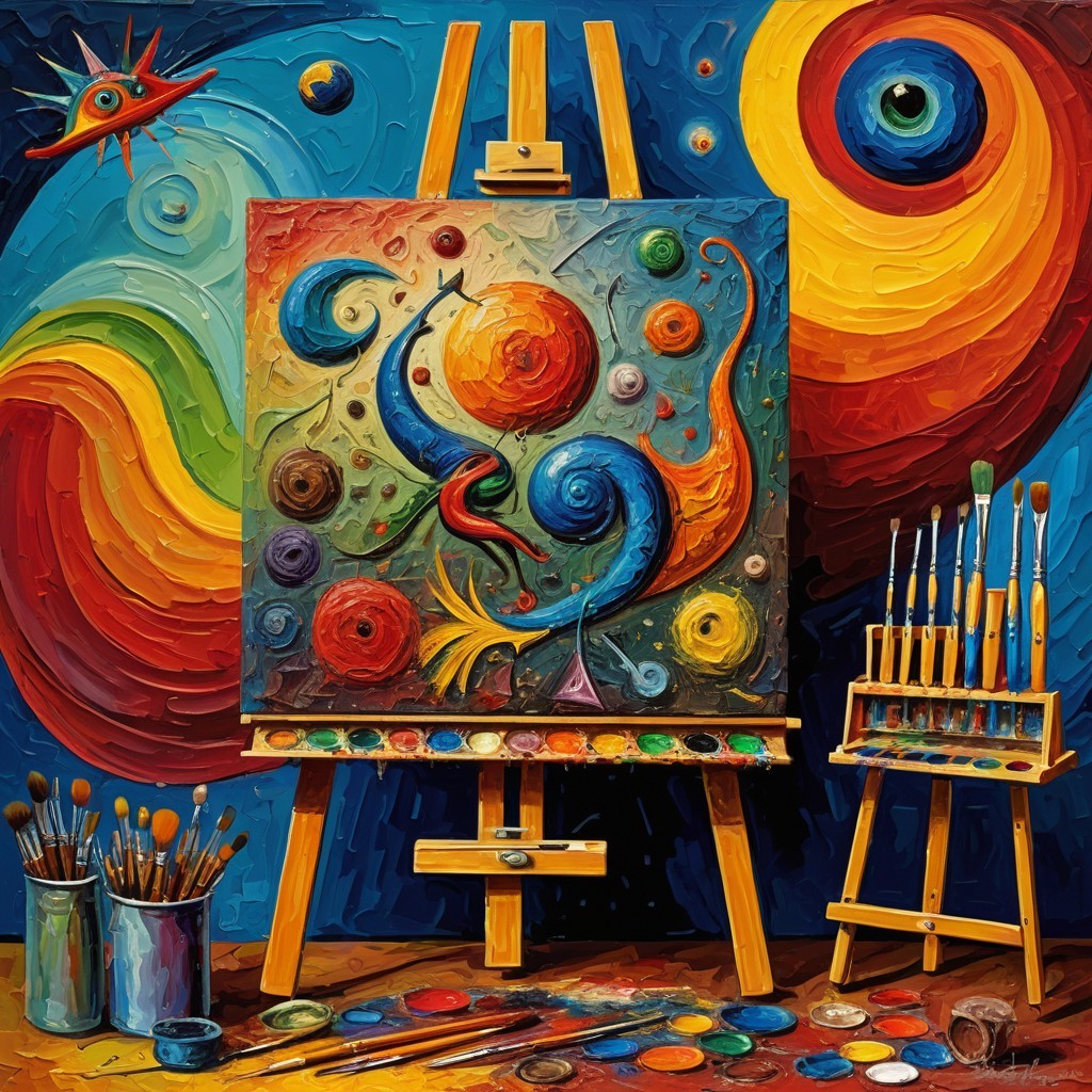 Vibrant Art Studio with Colorful Painting and Supplies