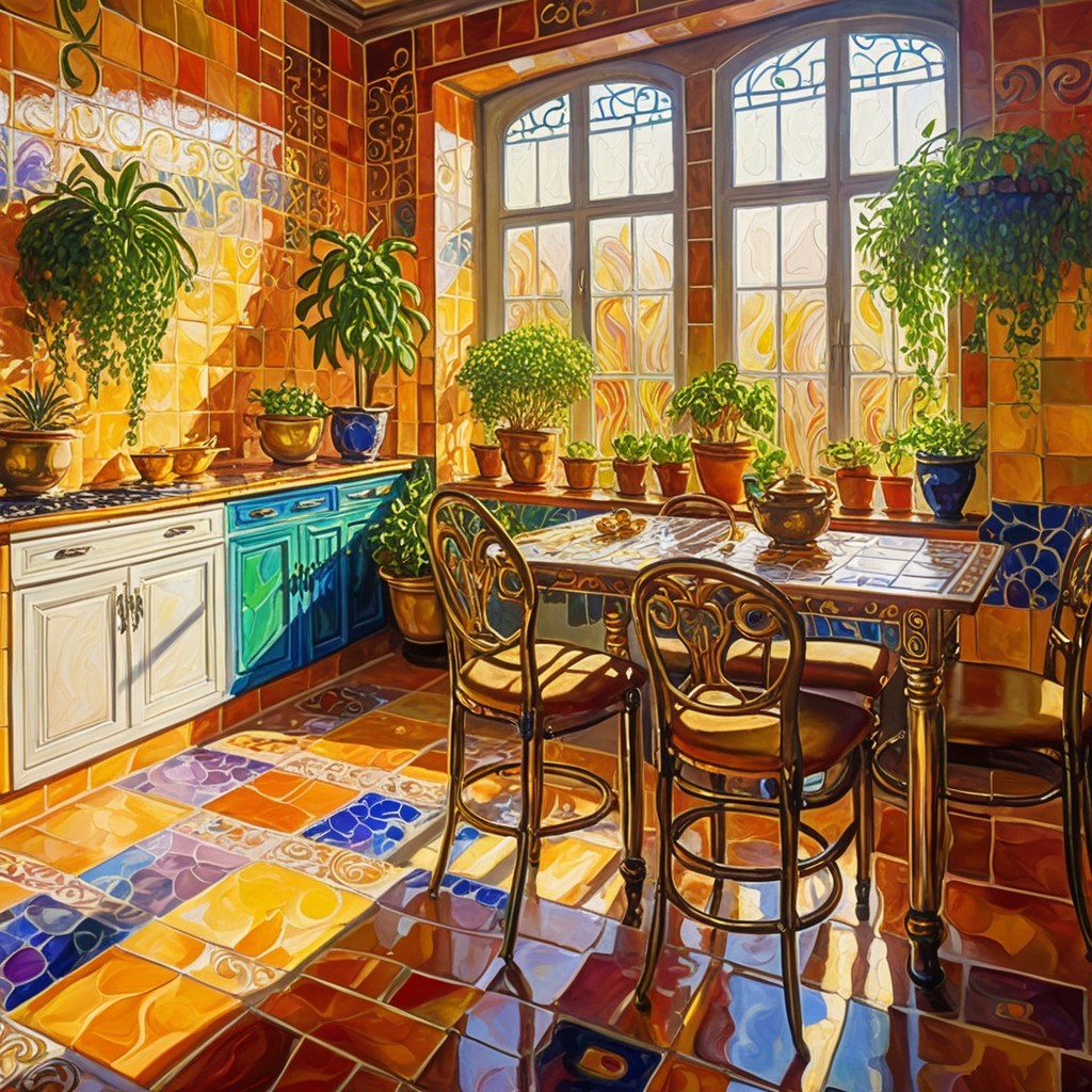 Vibrant Kitchen with Colorful Tiles and Radiant Decor