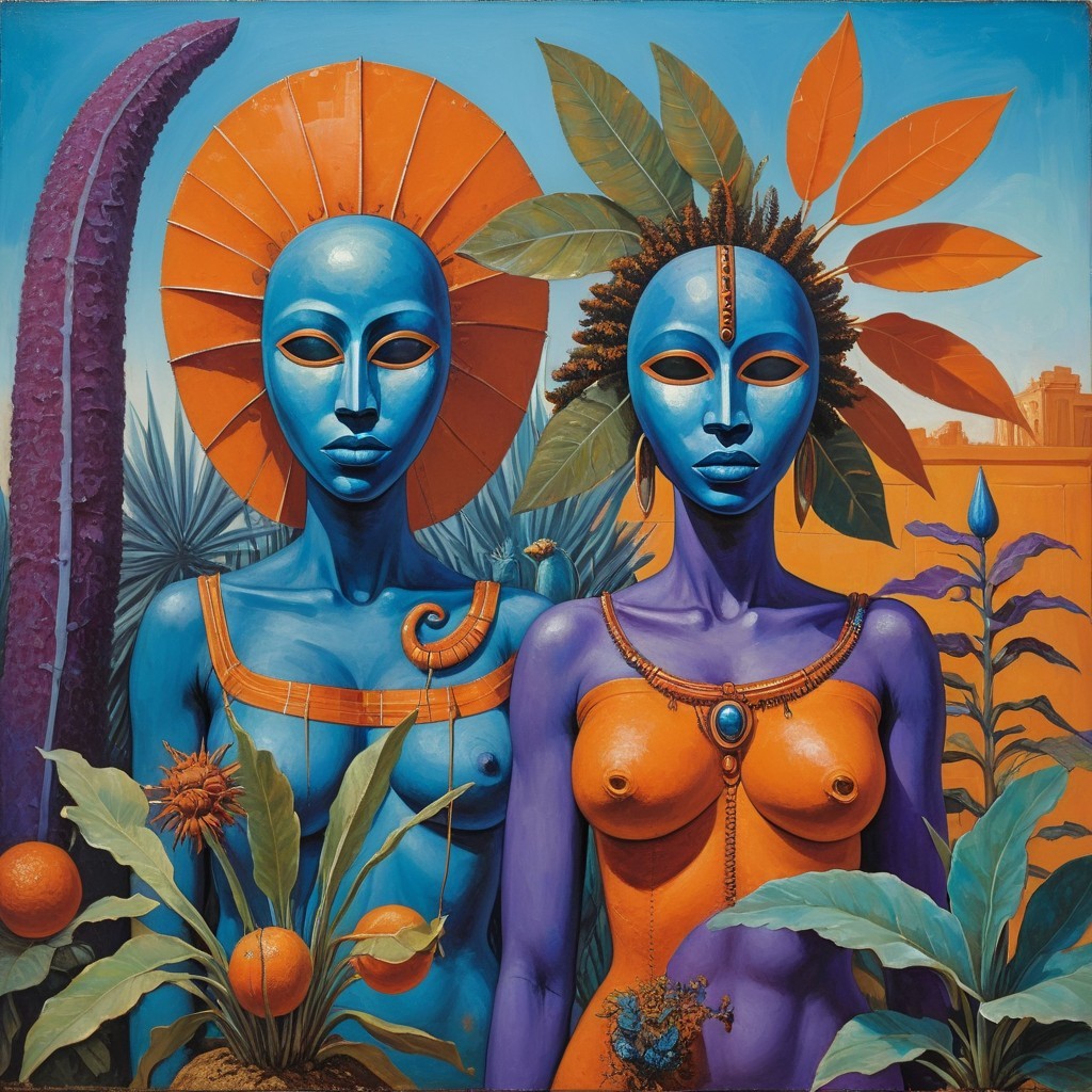 Vibrant Figures in Nature with Geometric Background