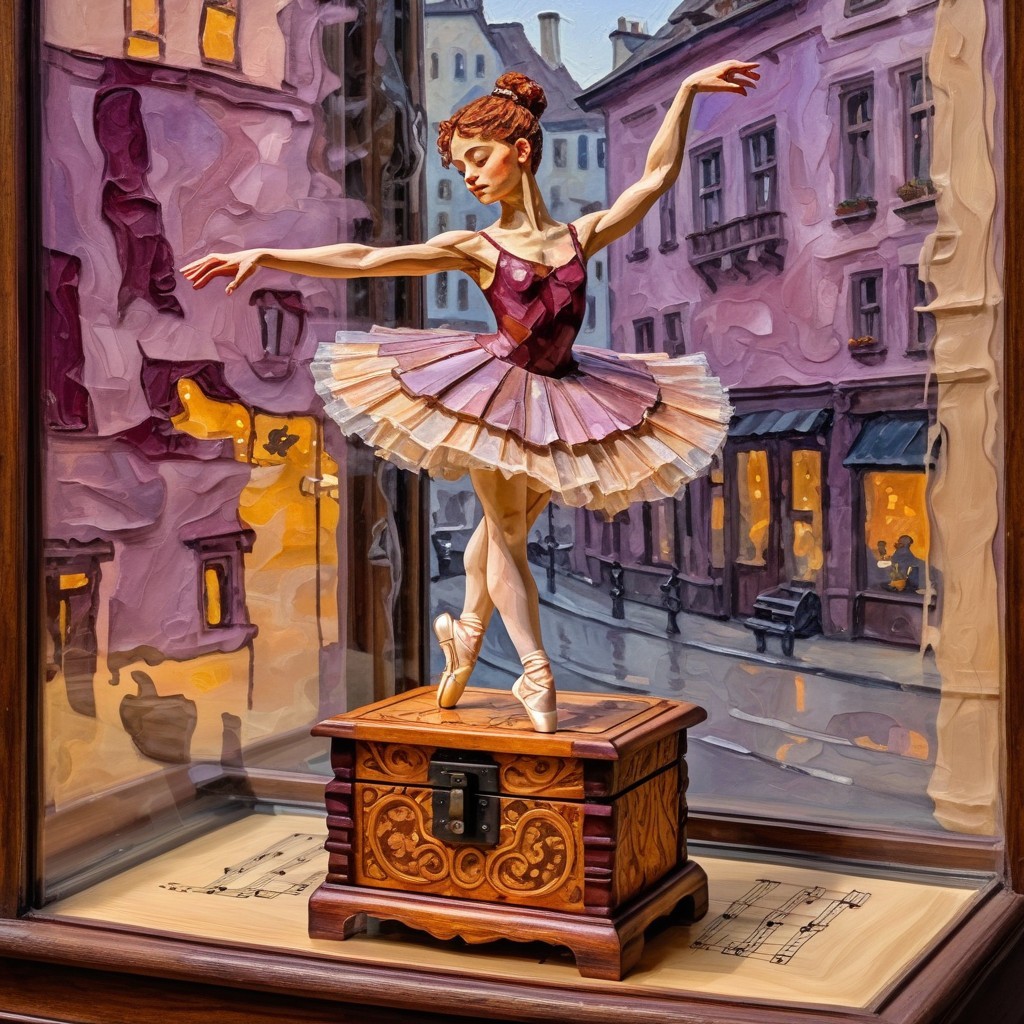 Ballerina Music Box Against City Street Scene