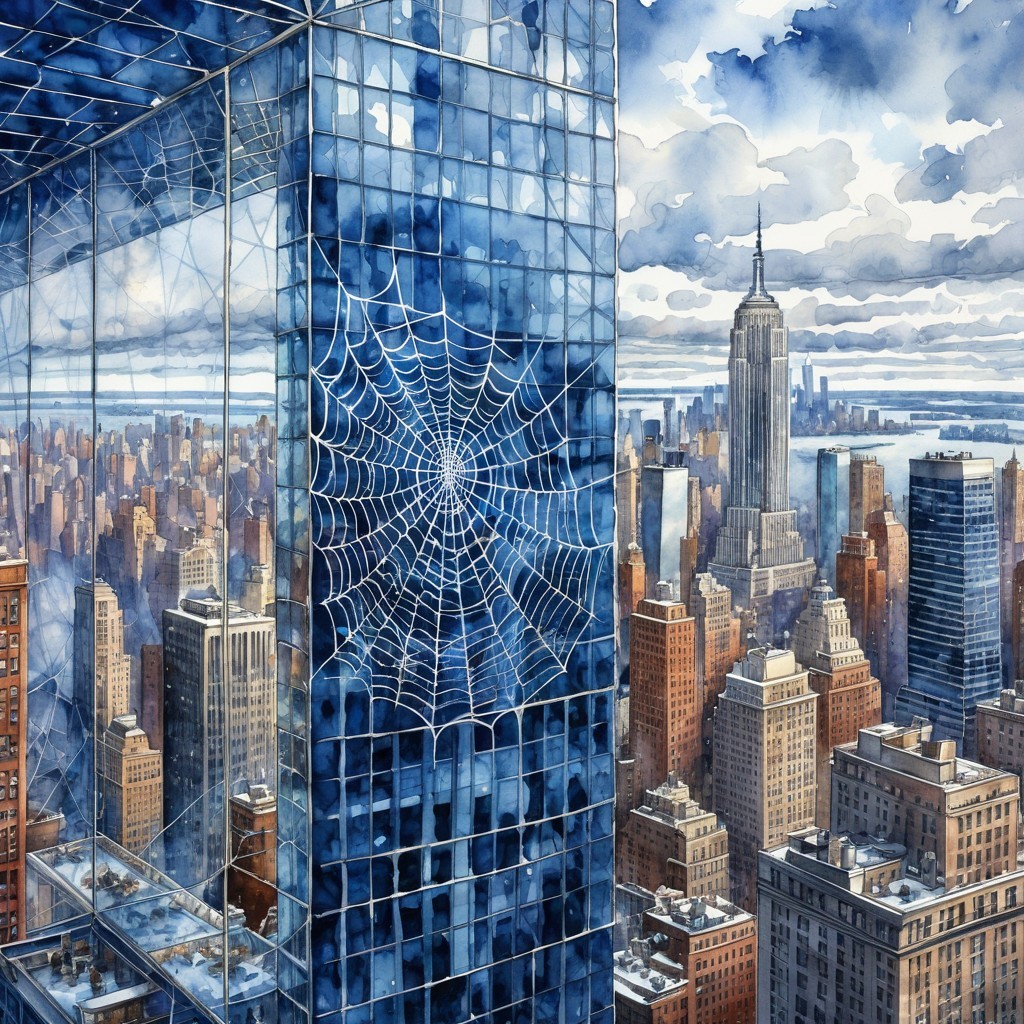 Cityscape with Skyscrapers and Spider Web Art