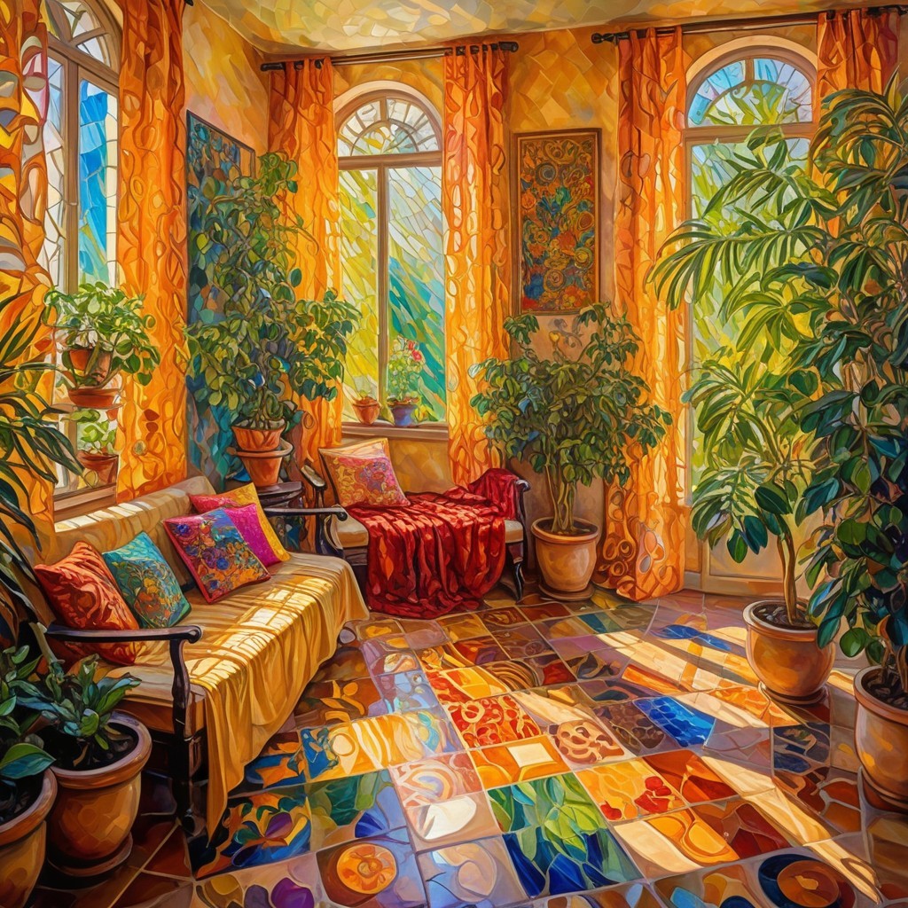 Brightly Colored Sunlit Room with Cozy Decor