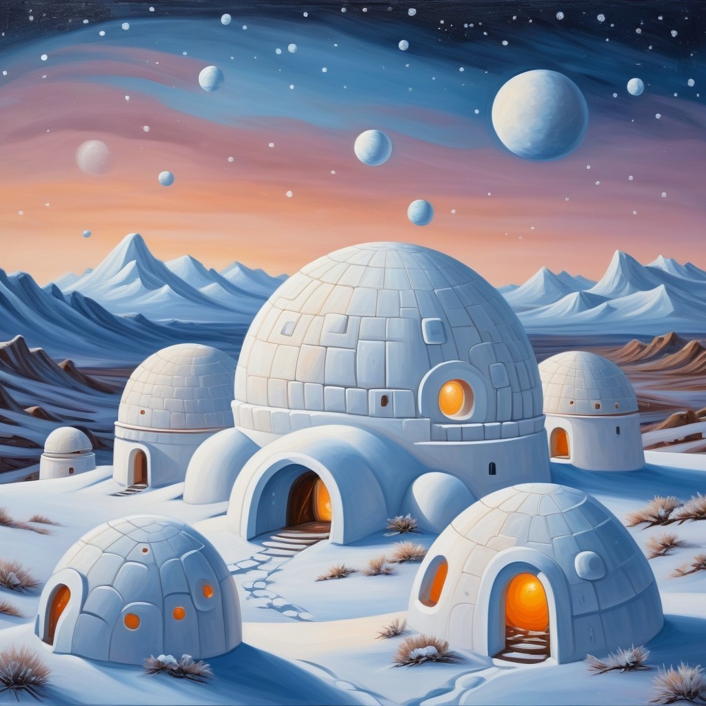 Futuristic Igloo Structures in a Twilight Landscape