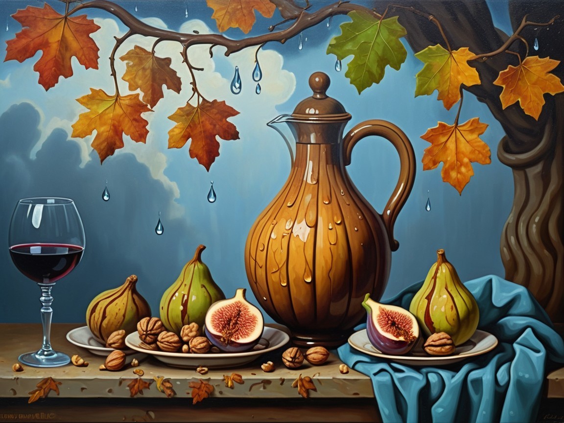 Still Life with Wooden Pitcher and Autumn Fruits