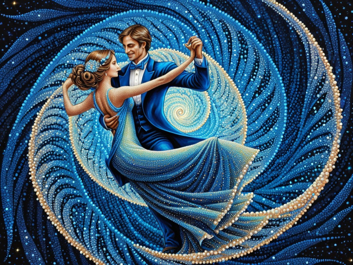 Couple Dancing in Cosmic Blue Galaxy Setting