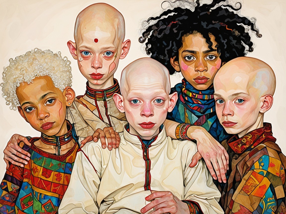 Portrait of Five Distinct Children in Colorful Attire