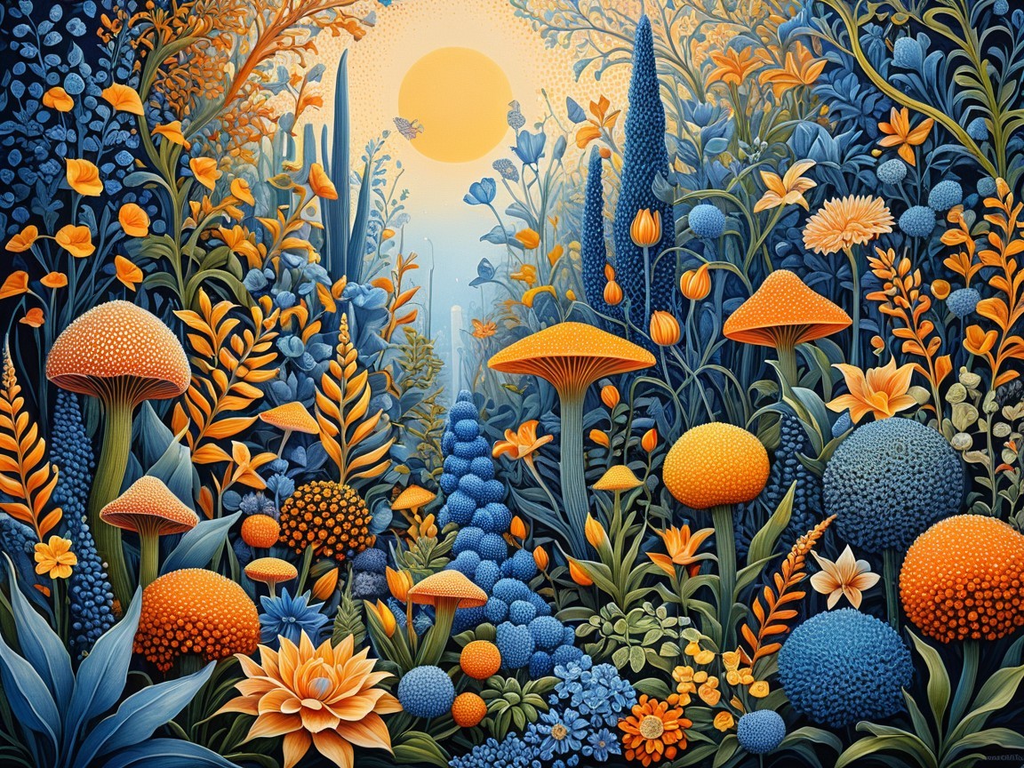 Vibrant Surreal Landscape with Colorful Flora