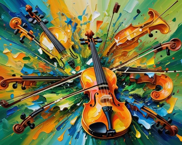 Vibrant Abstract Representation of Violins and Colors