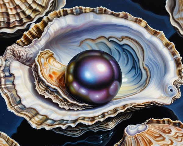 Close-Up of Oyster Shells with Iridescent Pearl