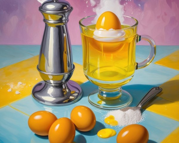 Surreal Still Life with Pepper Grinder and Egg Yolk
