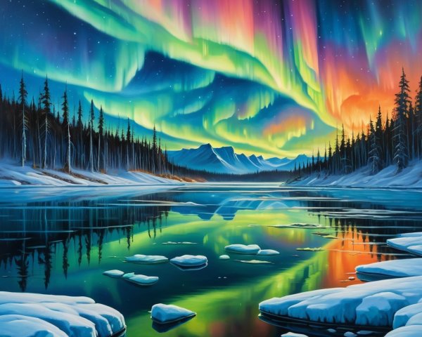 Aurora Borealis Over Serene Winter Landscape