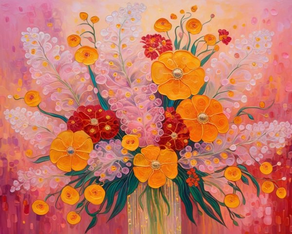 Vibrant Bouquet of Colorful Flowers with Leaves