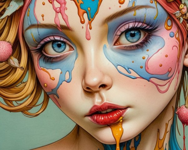 Portrait of a Young Woman with Colorful Face Paint