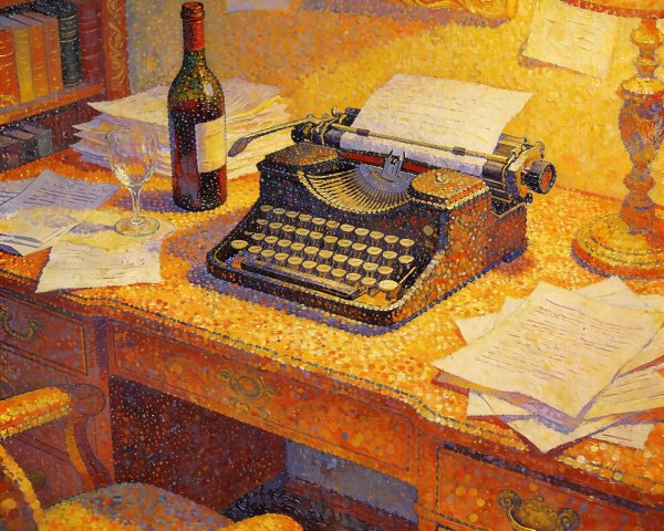 Pointillism Painting of a High-Angle Desk Scene