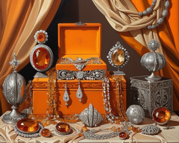 Ornate Orange Jewelry Box with Sparkling Gemstones