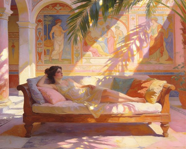 Vibrant Oil Painting of a Woman on a Daybed