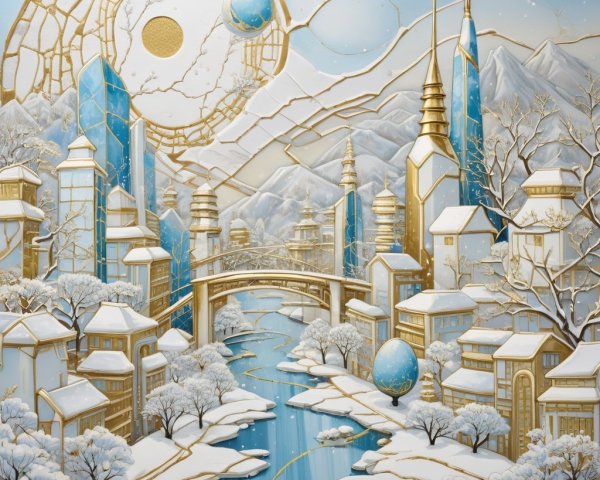 Serene Winter Landscape with Golden Accents and River