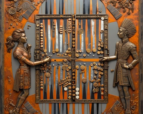Relief Artwork of Figures Playing Backgammon