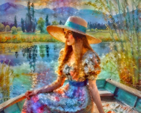 Serene Scene of a Woman by a Tranquil Lake