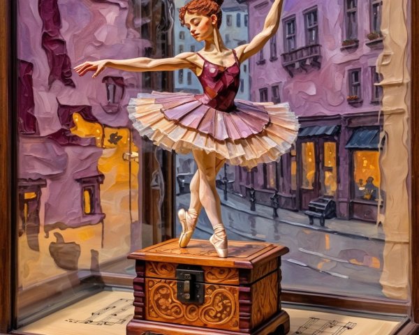 Ballerina Music Box Against City Street Scene