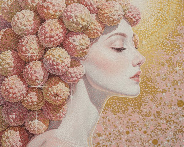 Close-up Portrait of Woman with Colorful Fruit Hair