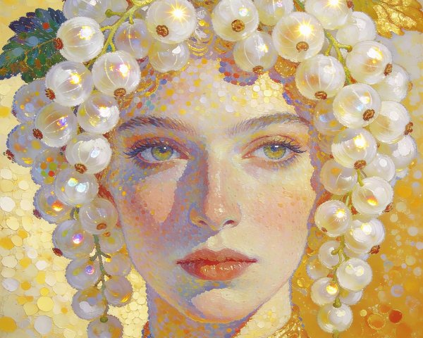 Woman with grape headdress and mosaic background