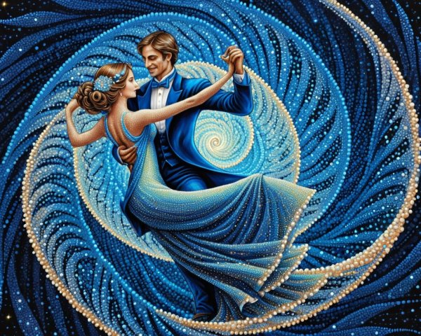 Couple Dancing in Cosmic Blue Galaxy Setting
