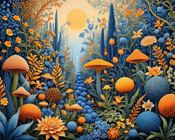 Vibrant Surreal Landscape with Colorful Flora